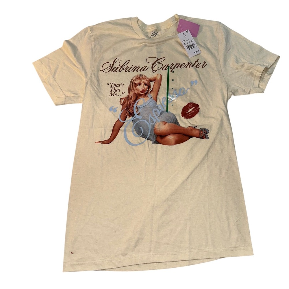 Sabrina Carpenter Espresso Graphic Tee Cream Cotton Shirt Womens Medium NWT